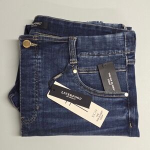 Liverpool Gia Glider Crop Jeans Womens 14/32 Blue‎ Distressed Frayed Hem